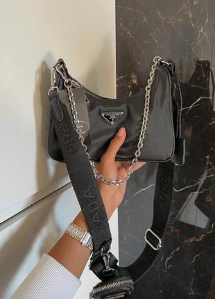 Re-edition mini black женская черная брендовая стильная мини сумочка с цепью и ремешком жіноча модна чорна міні сумка