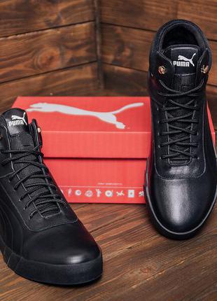 Clikshop мужские зимние кожаные ботинки puma black leather4 фото