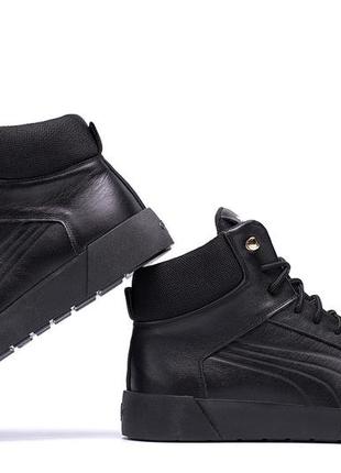 Clikshop мужские зимние кожаные ботинки puma black leather5 фото