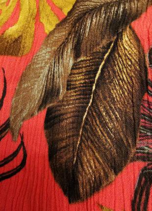Юбка george на резинке длинная с рюшей на пуговицах с разрезом рыбка годэ макси из вискозы в принт тропический листья пальмы жатая ткань5 фото