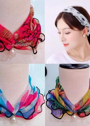 Шаль шарфик жіночий мереживний шарф перли намисто чокер