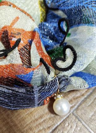 Шаль шарфик жіночий мереживний шарф перли намисто чокер5 фото
