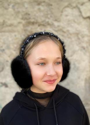 Хутряні навушники з норки в чорному кольорі 😻😻😻