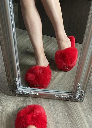 Жіночі червоні хутряні капці шльопанці 35-40