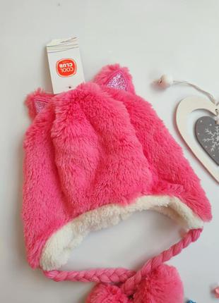 Демисезонная розовая теплая плюшевая шапка шапочка меховушка  с ушками cool club 40/422 фото