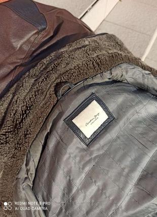 Шикарная кожаная куртка с цигейкой на синтепоне 54 разм9 фото
