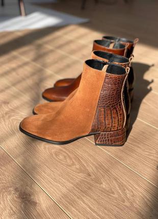 Эксклюзивные ботинки из натуральной итальянской кожи и замша коричневые
