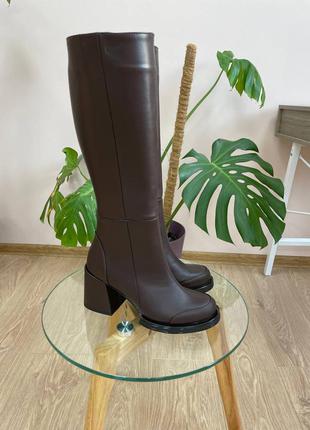 Ексклюзивні чоботи з натуральної італійської шкіри шоколад3 фото