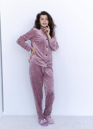 Плюшева піжама на гудзиках, тепла велюрова піжама/теплая плюшевая пижама жакет+брюки/велюровый комплект4 фото