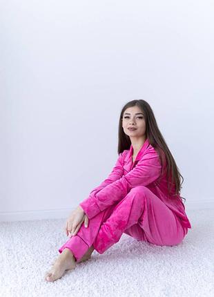 Яскрава плюшева піжама на гудзиках, тепла велюрова піжама/теплая плюшевая пижама жакет+брюки/велюровый комплект