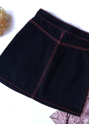 До 4 апреля - 99изна🆂🅰🅻🅴 джинсовая черная короткая юбка с контрастными швами, черная мини-юбка-трапеция denim &amp;co3 фото