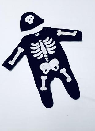 Скелетик на хеллоуин для новорождённого человечек чёрный