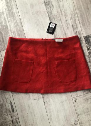 Красная тёплая юбка с карманами1 фото