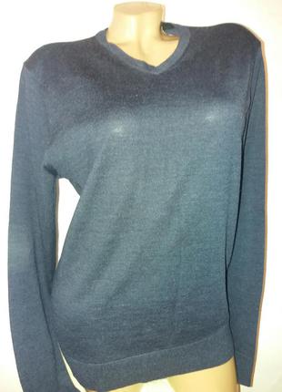 Красивый синий тоненький шерстяной пуловер свитер р.s1 фото