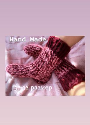 Вязаные тёплые женские носочки розово вишневого цвета hand made1 фото
