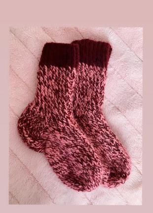 Вязаные тёплые женские носочки розово вишневого цвета hand made4 фото
