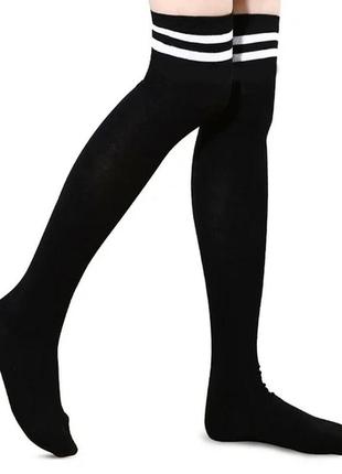 Гольфи за коліно високі коттонові чорні панчохи з двома смужками аніме, косплей2 фото