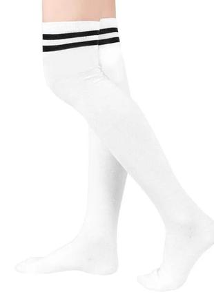 Гольфи заколенки високі коттонові панчохи за коліно білі з смужкою аніме, косплей4 фото