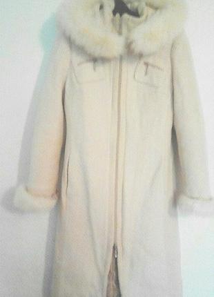 Пальто зимнее шерсть кашемир натуральный мех песец оригинал1 фото