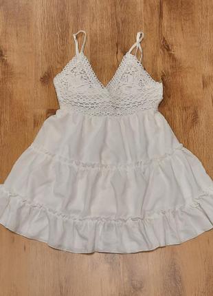 Белоснежный сарафан с кружевом  размер m-l