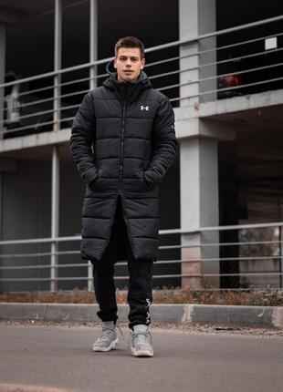 Зимний удлиненный пуховик куртка мужская  черный 051 фото