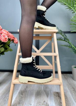 Suede boots low black collar женские утепленные черные велюровые зимние ботинки жіночі чорні утеплені сапожки6 фото