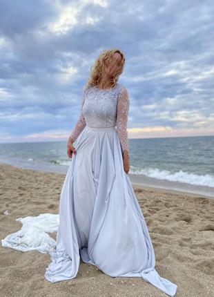 Свадебное / вечернее кружевное платье с длинными рукавами в стиле бохо boho9 фото