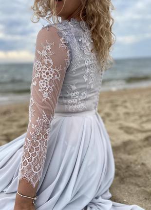 Свадебное / вечернее кружевное платье с длинными рукавами в стиле бохо boho6 фото