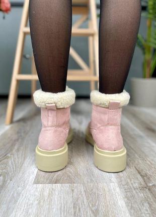 Suede boots low pink collar женские утепленные розовые велюровые зимние ботинки жіночі рожеві утеплені сапожки4 фото