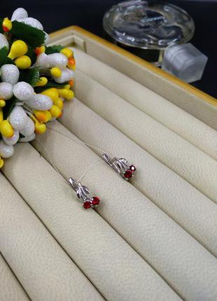 Серебряные шикарные яркие сочные серьги вишни ягоды с красным фианитом 925 английский застежка2 фото