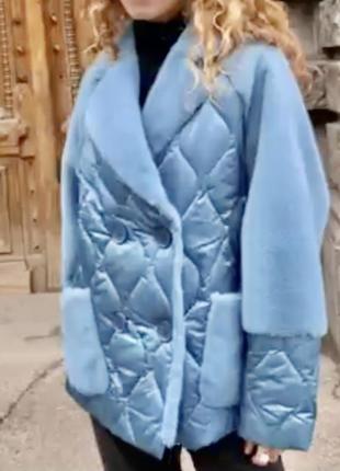 Liture пальто з натуральним хутром. голуба куртка зимова