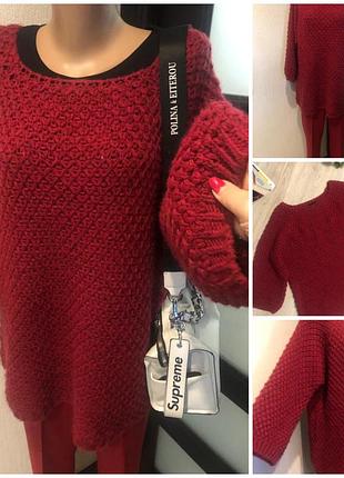 Натуральна вовна бордовий светр теплий джемпер