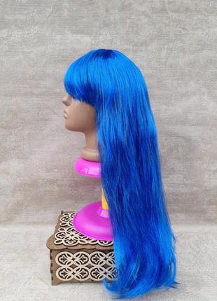 Парик синий длинный с челкой синий парик прямой длинный1 фото