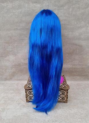 Парик синий длинный с челкой синий парик прямой длинный3 фото
