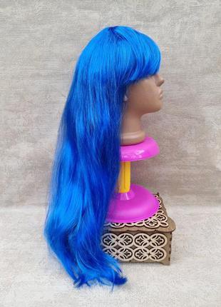 Парик синий длинный с челкой синий парик прямой длинный2 фото