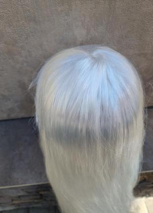 Парик перука біла довга белый длинный с челкой парик длинный прямой снежная королева карнавальный аниме, парик для образа снегурочки7 фото
