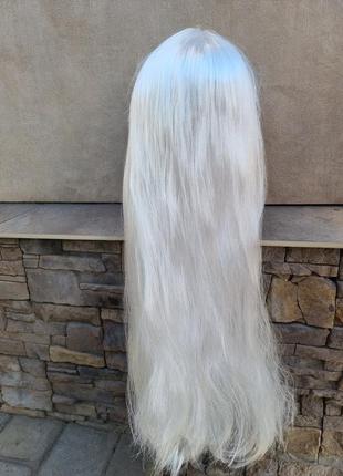 Парик перука біла довга белый длинный с челкой парик длинный прямой снежная королева карнавальный аниме, парик для образа снегурочки8 фото