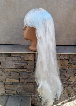 Парик перука біла довга белый длинный с челкой парик длинный прямой снежная королева карнавальный аниме, парик для образа снегурочки6 фото