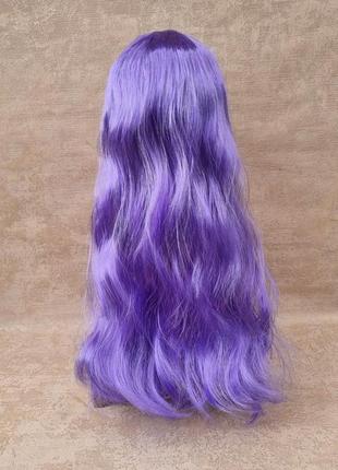 Парик перука фіолетова довга длинный прямой фиолетовый с чёлкой,  сиреневый парик длинный образ аниме, карнавальный длинный парик, парик на хэллоуин4 фото