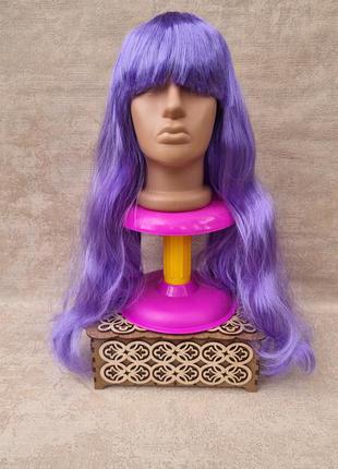 Парик перука фіолетова довга длинный прямой фиолетовый с чёлкой,  сиреневый парик длинный образ аниме, карнавальный длинный парик, парик на хэллоуин2 фото
