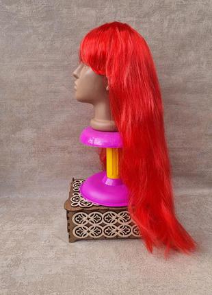 Парик перука червона довга длинный красный с челкой аниме образ , карнавальный цветной парик с челкой, образ на хэллоуин