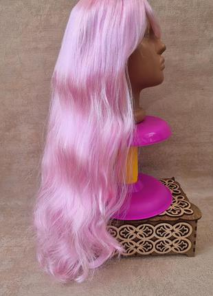 Перука перука рожева довга рожевий довгий прямий з чубчиком блідо-рожевий парик карнавальний аніме образ, перуку на хеллоуїн3 фото