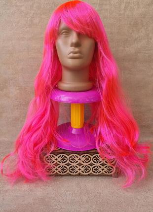 Парик длинный розовый с челкой ярко-розовый парик для образа аниме,  карнавальный цветной парик для образа на хэллоуин3 фото