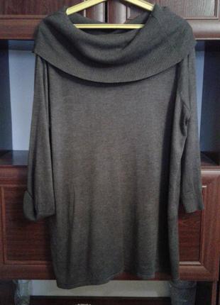 Кофта , в'язана туніка темно-сіра рукав 3/4 kniywear of f&f батал3 фото