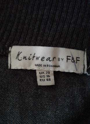 Кофта , в'язана туніка темно-сіра рукав 3/4 kniywear of f&f батал8 фото