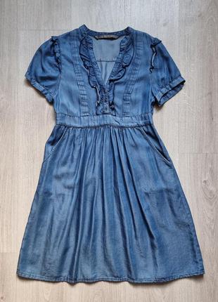 Голубое платье zara с завышенной талией, 100% лиоцелл