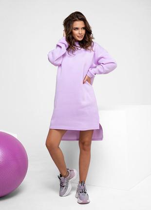 Бузкова утеплена флісом асиметрична сукня