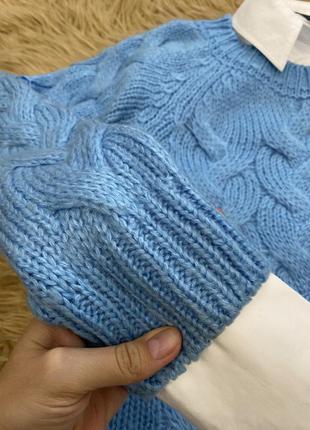 Голубой вязаный свитер3 фото