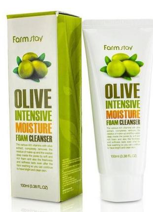 Увлажняющая пенка для умывания с экстрактом оливы farmstay olive intensive moisture foam cleanser