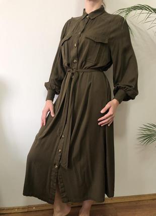 Платье рубашка миди с пышным рукавом и поясом h&m  сукня міді